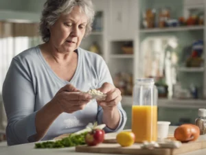 Afbeelding van een vrouw die geconcentreerd naar een Ozempic-pen kijkt, dit heeft zij gekocht voor afvallen en de behandeling van diabetes type 2.