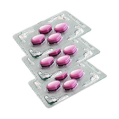 Drie liggende strips Lovegra 100 mg tabletten