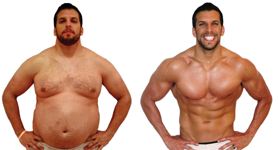 Before and after images of a beginner's showing muscle gains after an anabolic cycle.